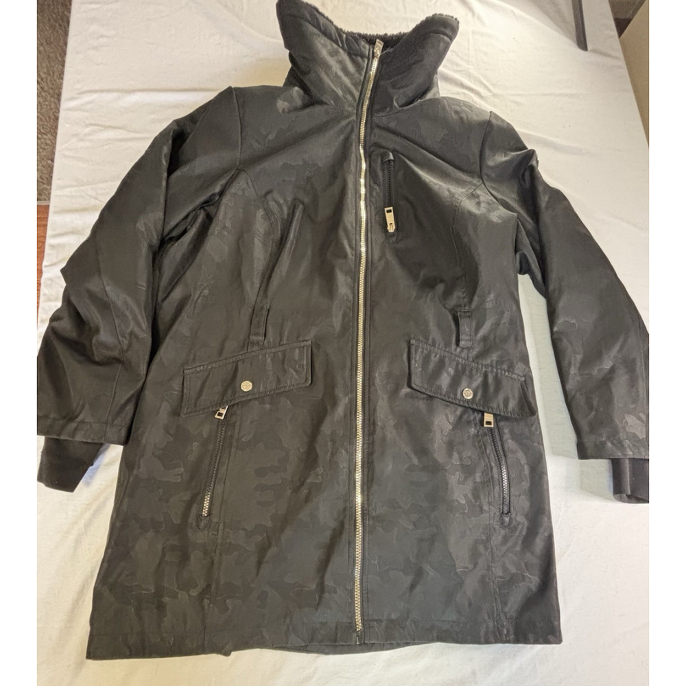 Michael Kors MK Women's HOODED Coat Jacket 1X Black Charcoal CAMO Fleece Lined